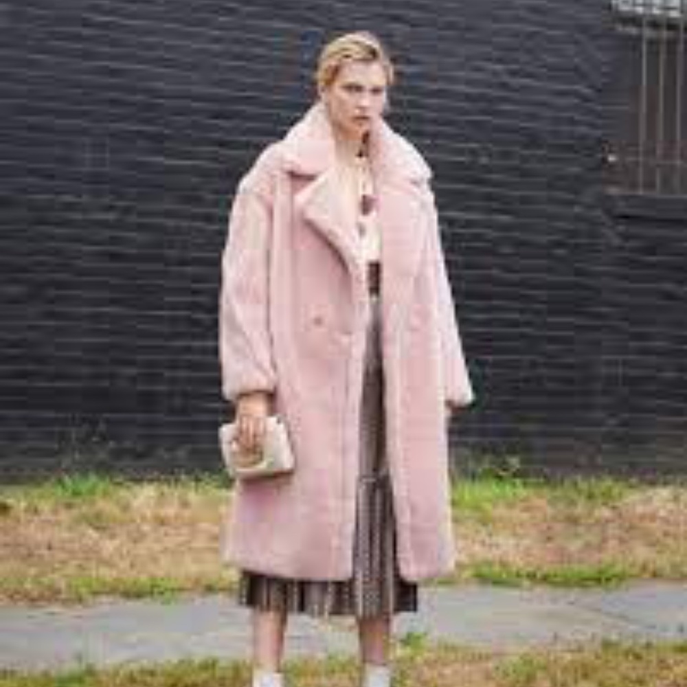 Yves Salomon Pink Teddy Coat